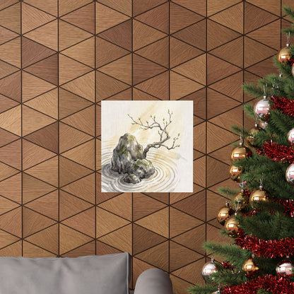Zen Rock Garden in Golden Hour | Sumi E Wall Art Print