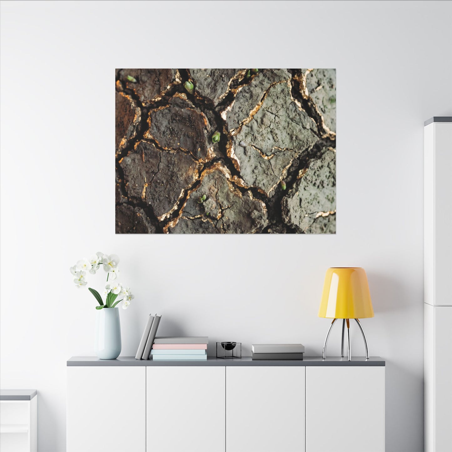 Earthy Cracked Earth Canvas Art - Japanese Pattern Japandi