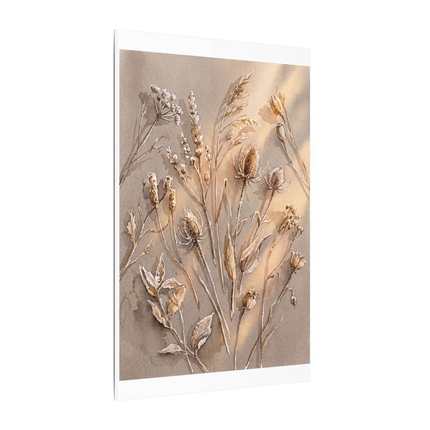 Japandi Dried Flowers in Golden Hour | Watercolor Canvas Art