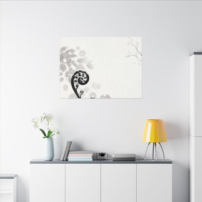 Winter Fern Unfurling Ukiyo E Inspired Canvas Art | Peaceful Decor