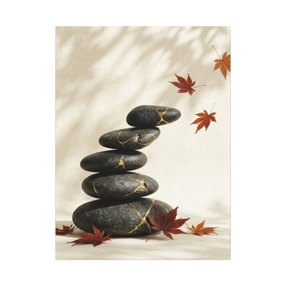 Kintsugi River Stones in Dappled | Crackle Gold Canvas Art