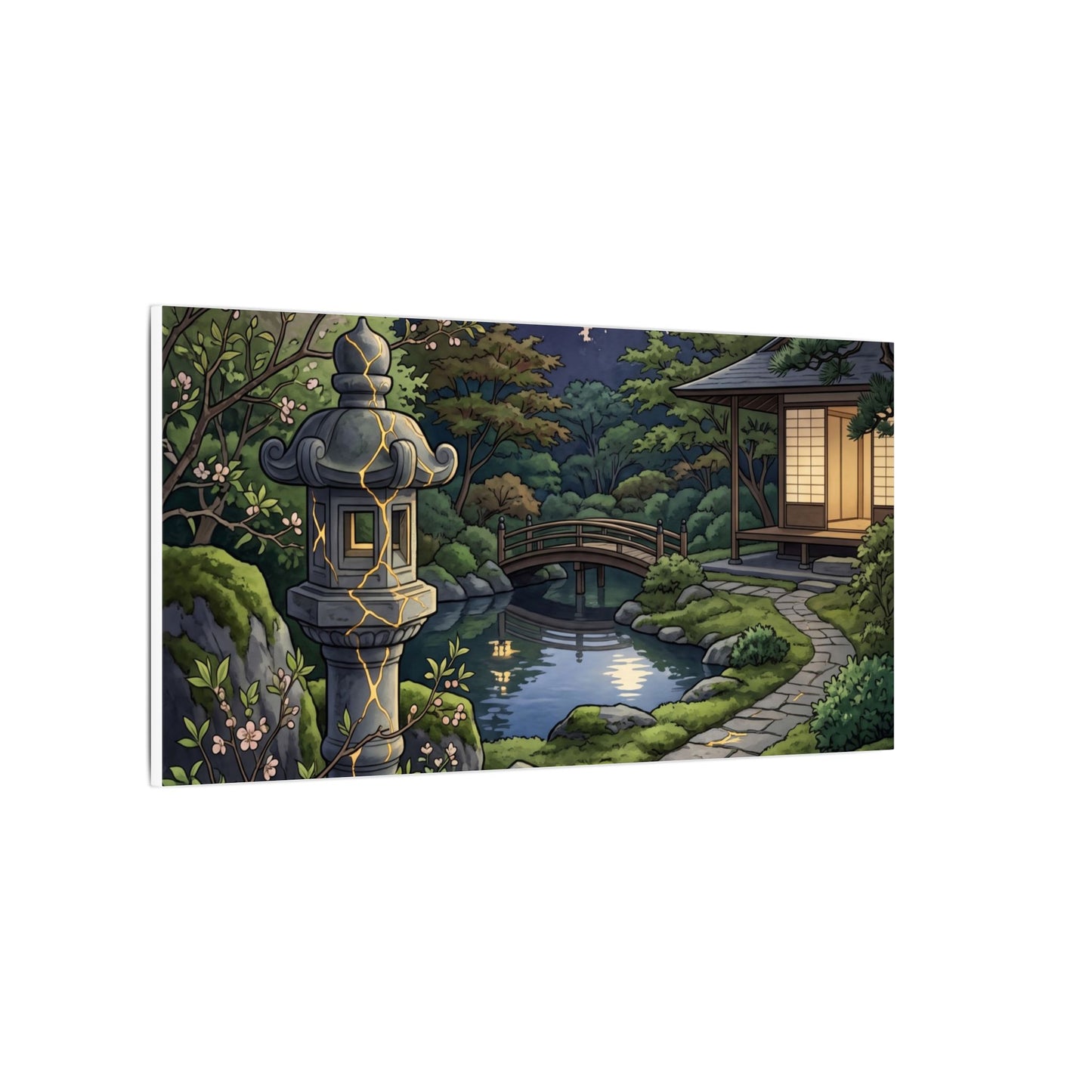 Spring Moonlit Garden Gold Vein Canvas Art | Resilient Decor