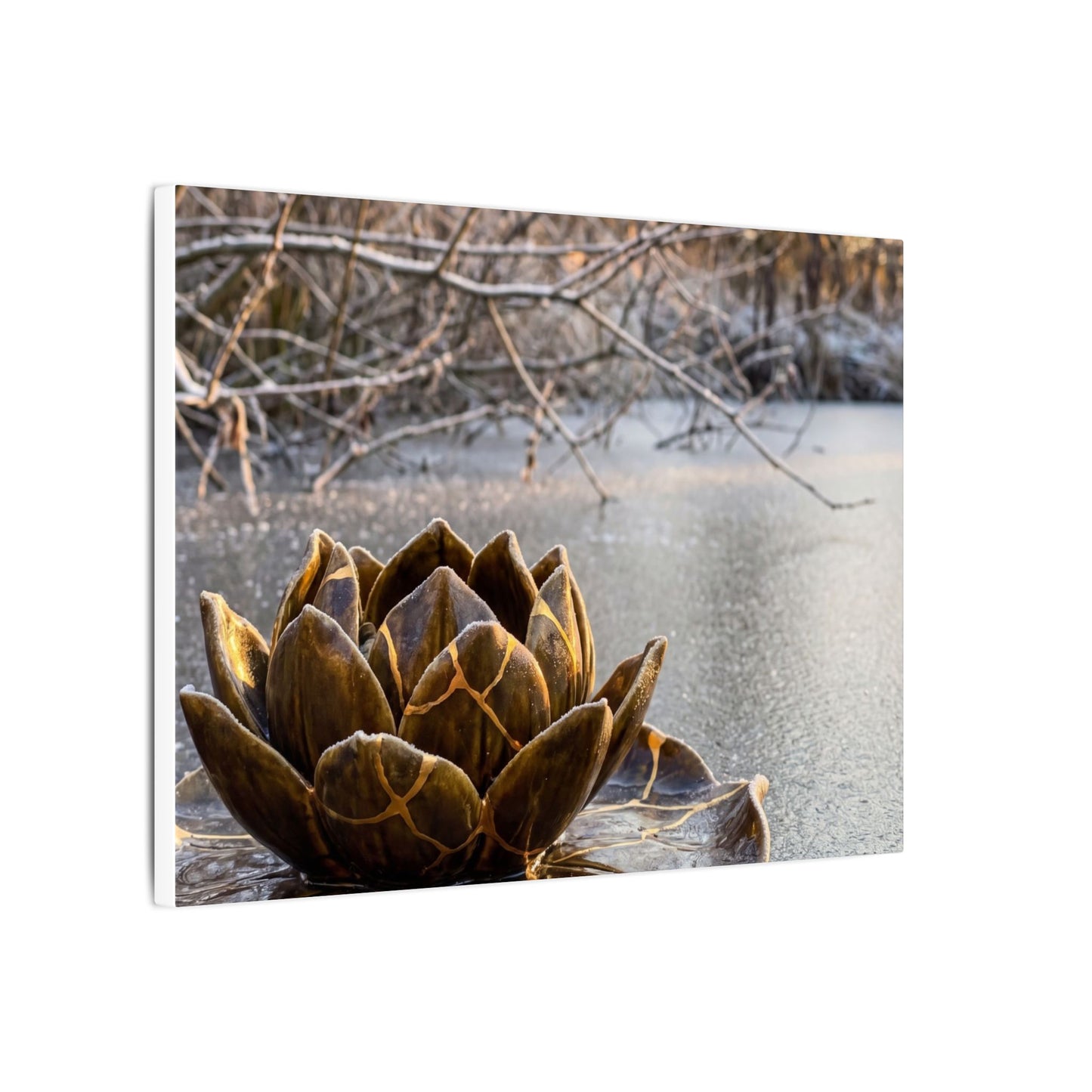 Lotus Flower Gold Repair Canvas Art | Beautiful Kintsugi Art