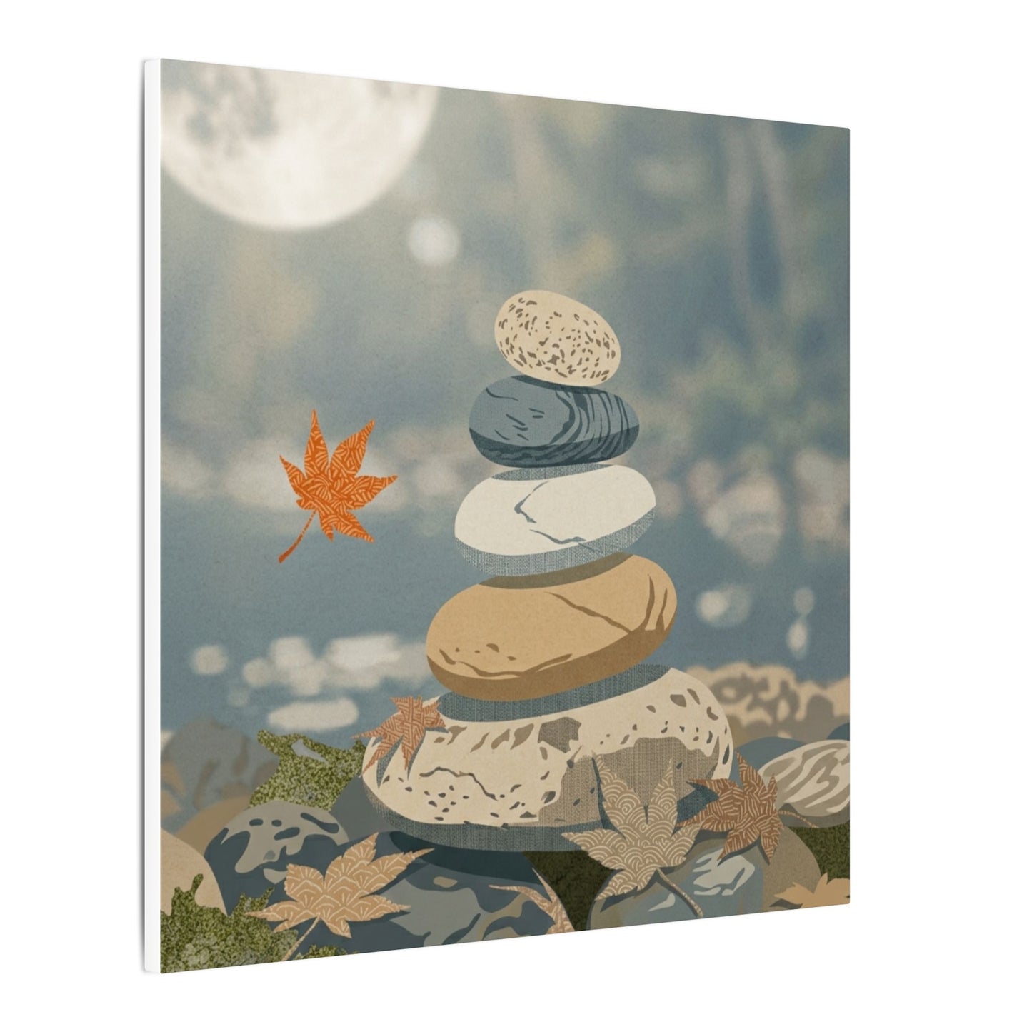 Warm River Stones Canvas Art - Japanese Pattern Japandi