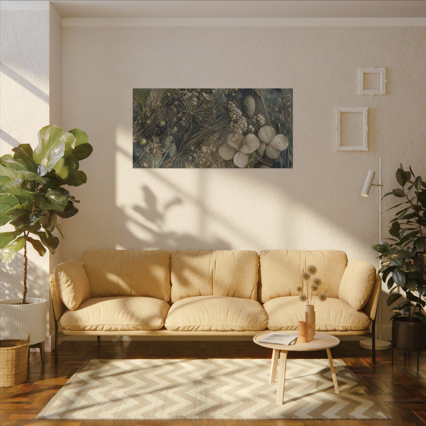 Japandi Dried Flowers in Moonlight | Watercolor Canvas Art