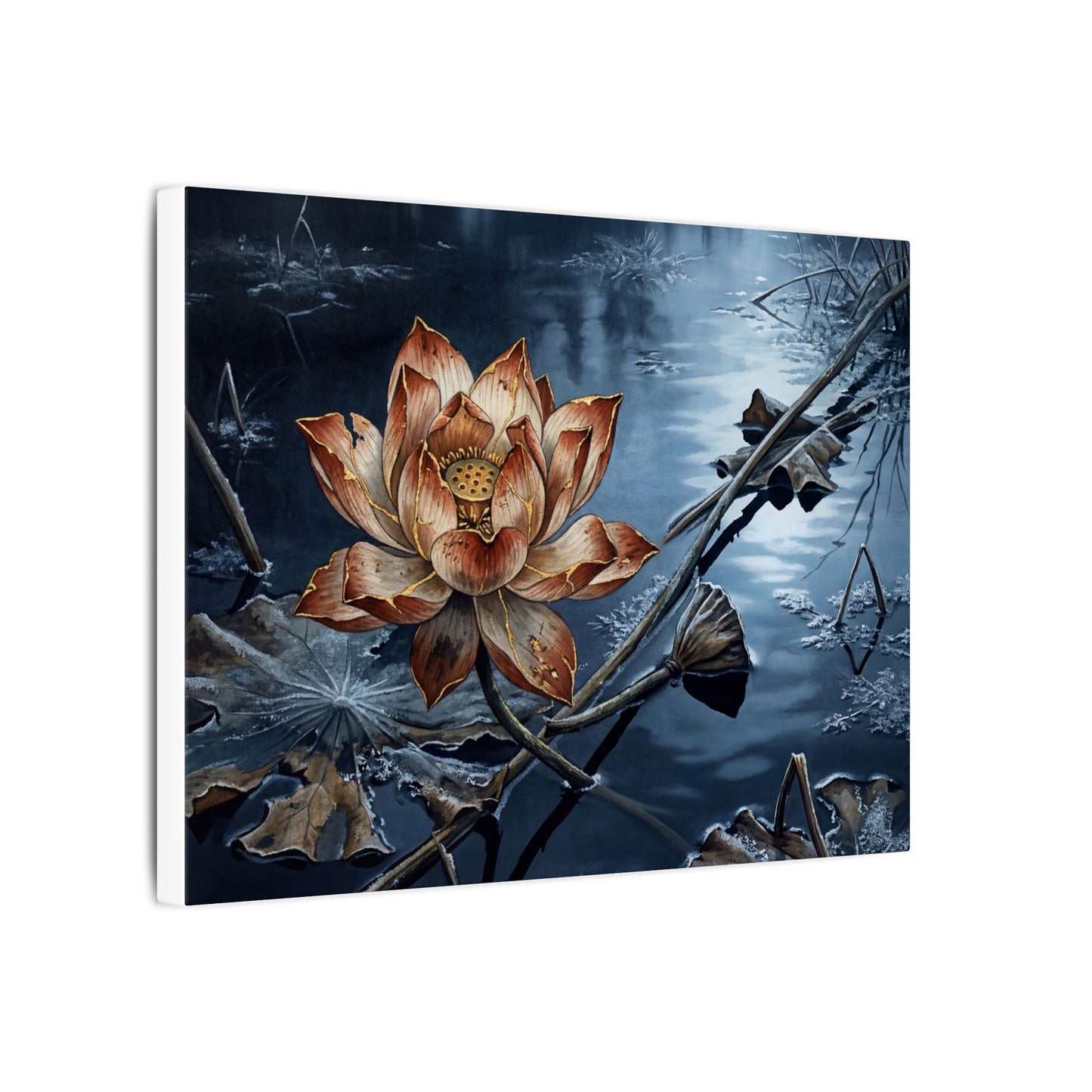 Winter Lotus Flower Broken Beauty Canvas Art | Healing Decor