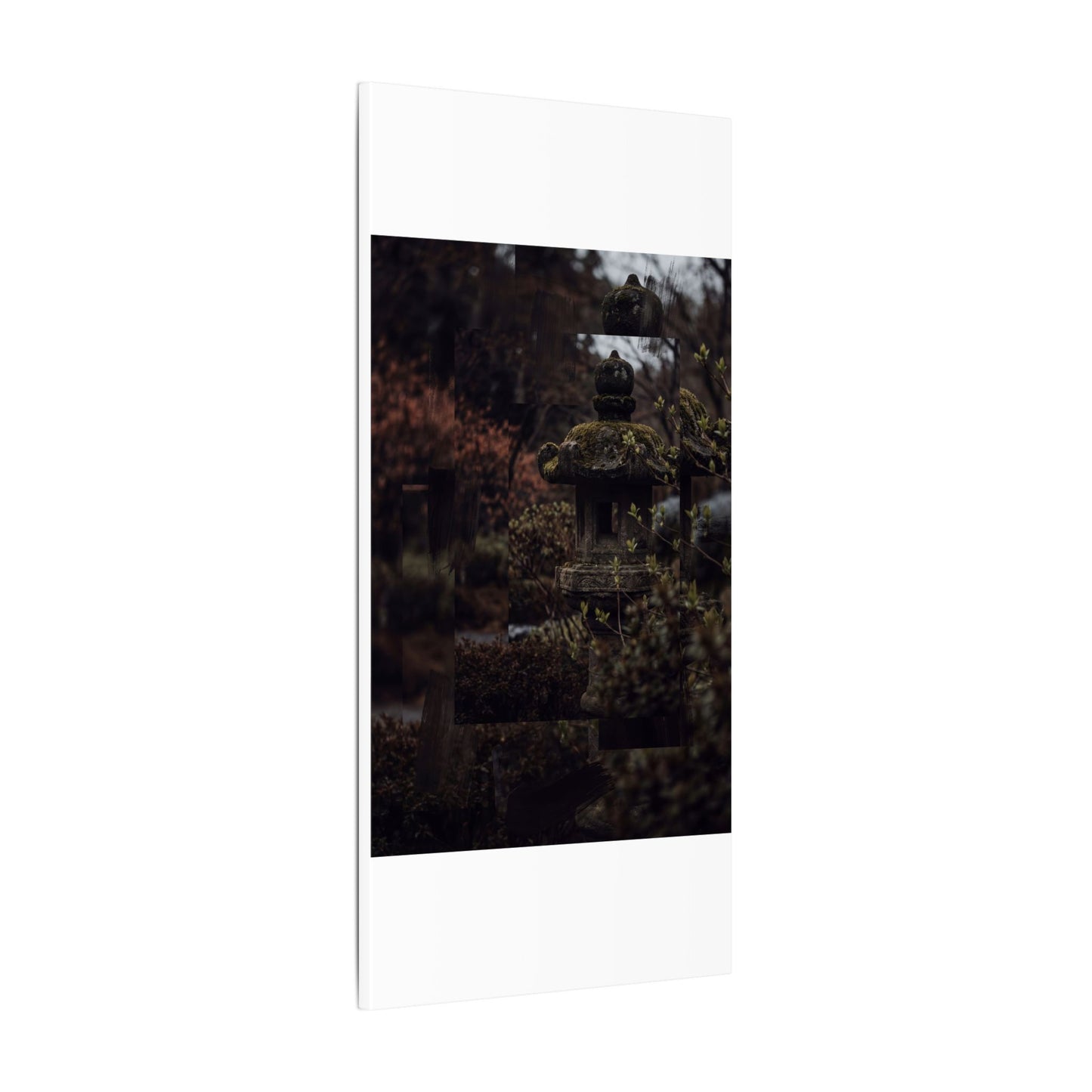 Stone Lantern Spring Canvas Art | Dark Japandi Bold Design