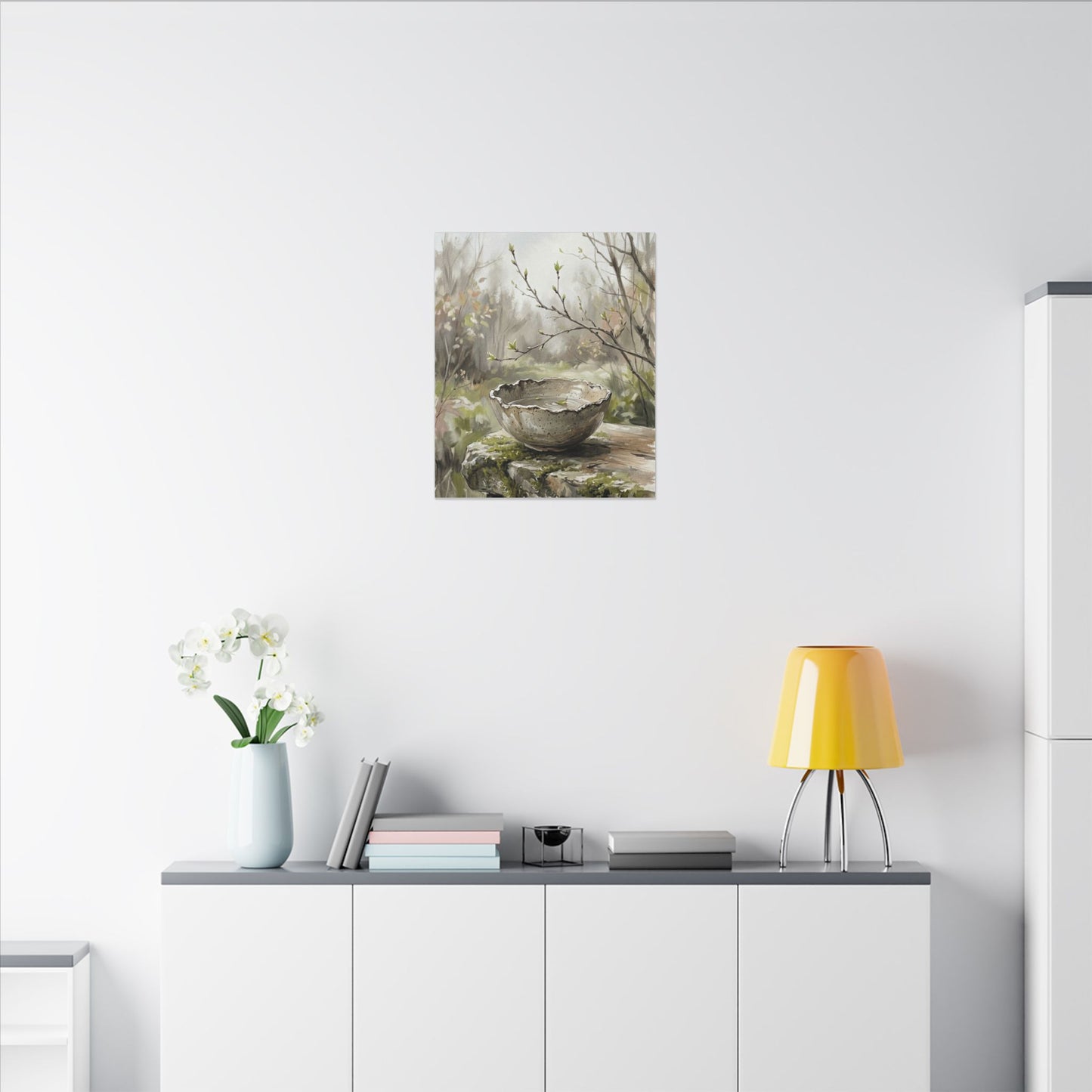 Japandi Ceramic Bowl in Overcast | Minimal Line Canvas Art
