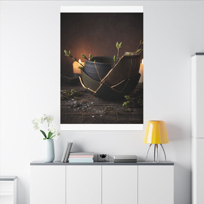Broken Pottery Spring Canvas Art | Dark Japandi Luxurious Design