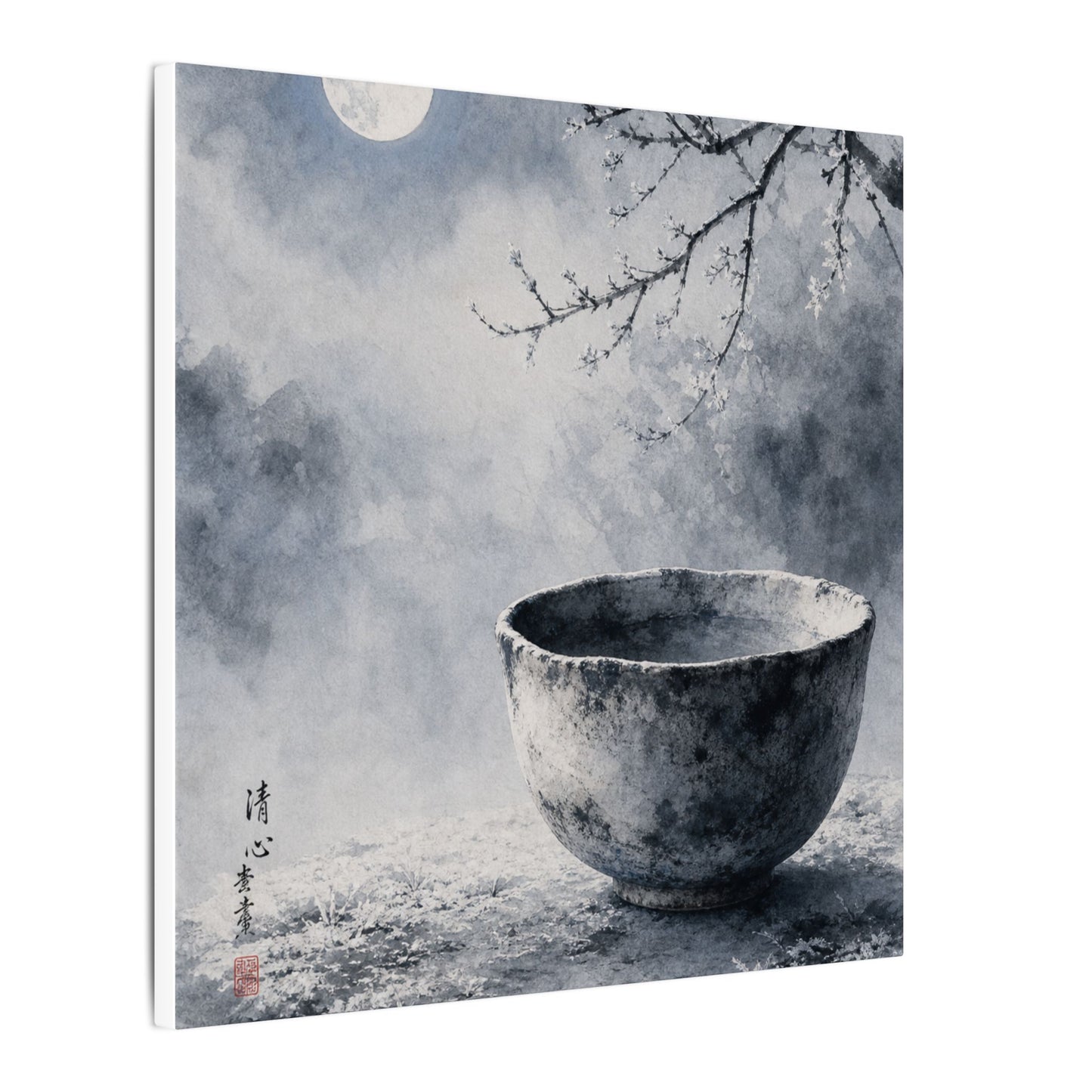 Seijaku Ceramic Bowl Canvas Art - Zen Sumi E