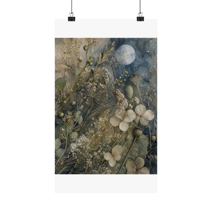 Japandi Dried Flowers in Moonlight | Watercolor Wall Art Print