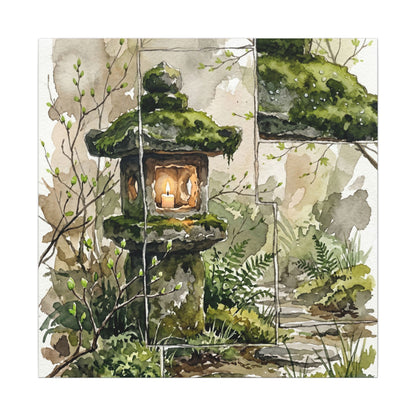 Stone Lantern Watercolor Canvas Art | Elegant Japandi Art