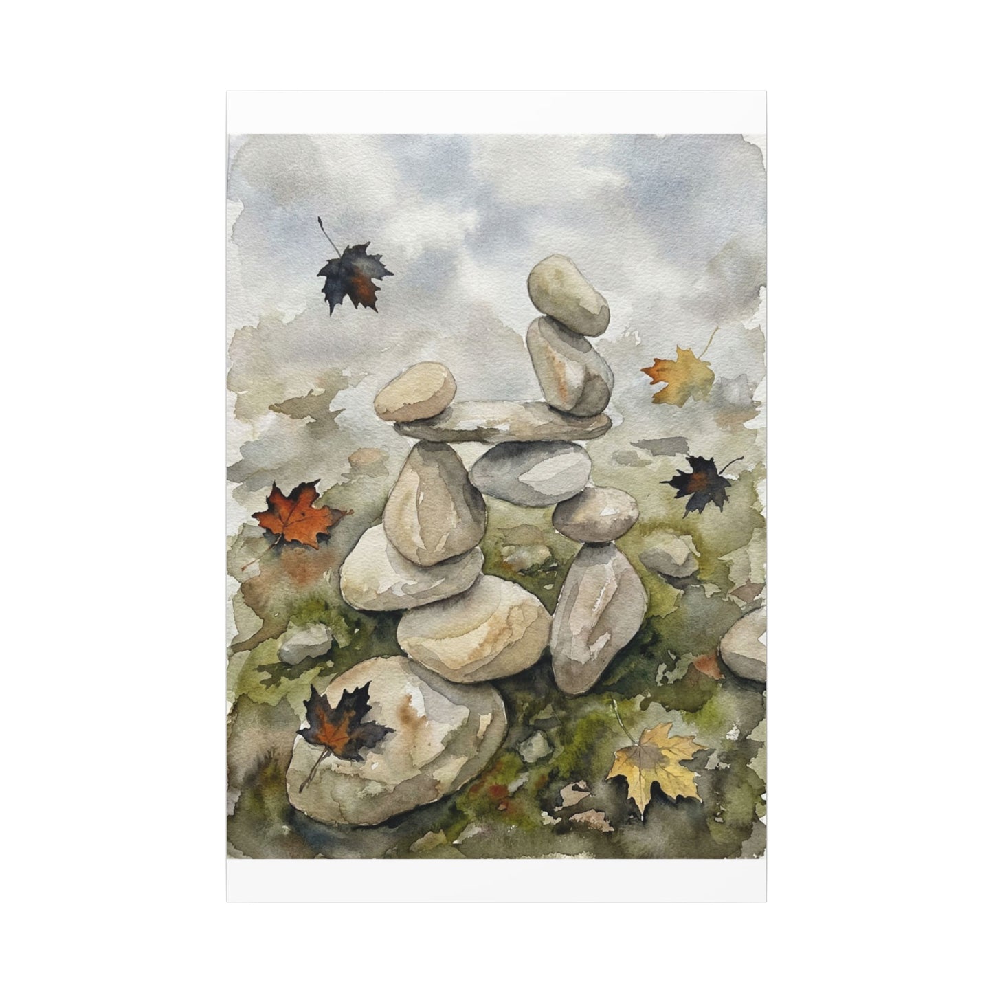 Overcast River Stones Canvas Art - Japandi Fukinsei