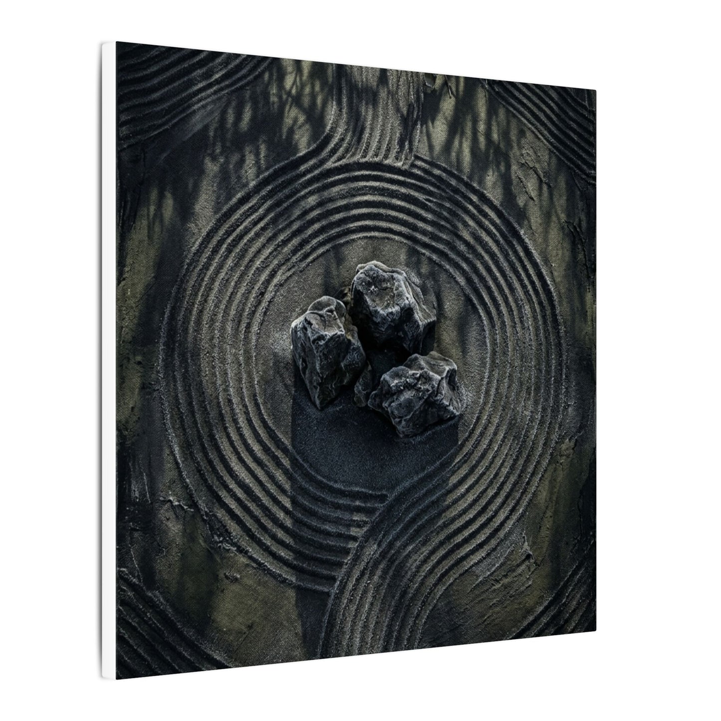 Moody Rock Garden Canvas Art - Dark Texture Dark Japandi