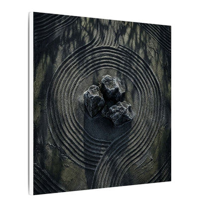 Moody Rock Garden Canvas Art - Dark Texture Dark Japandi