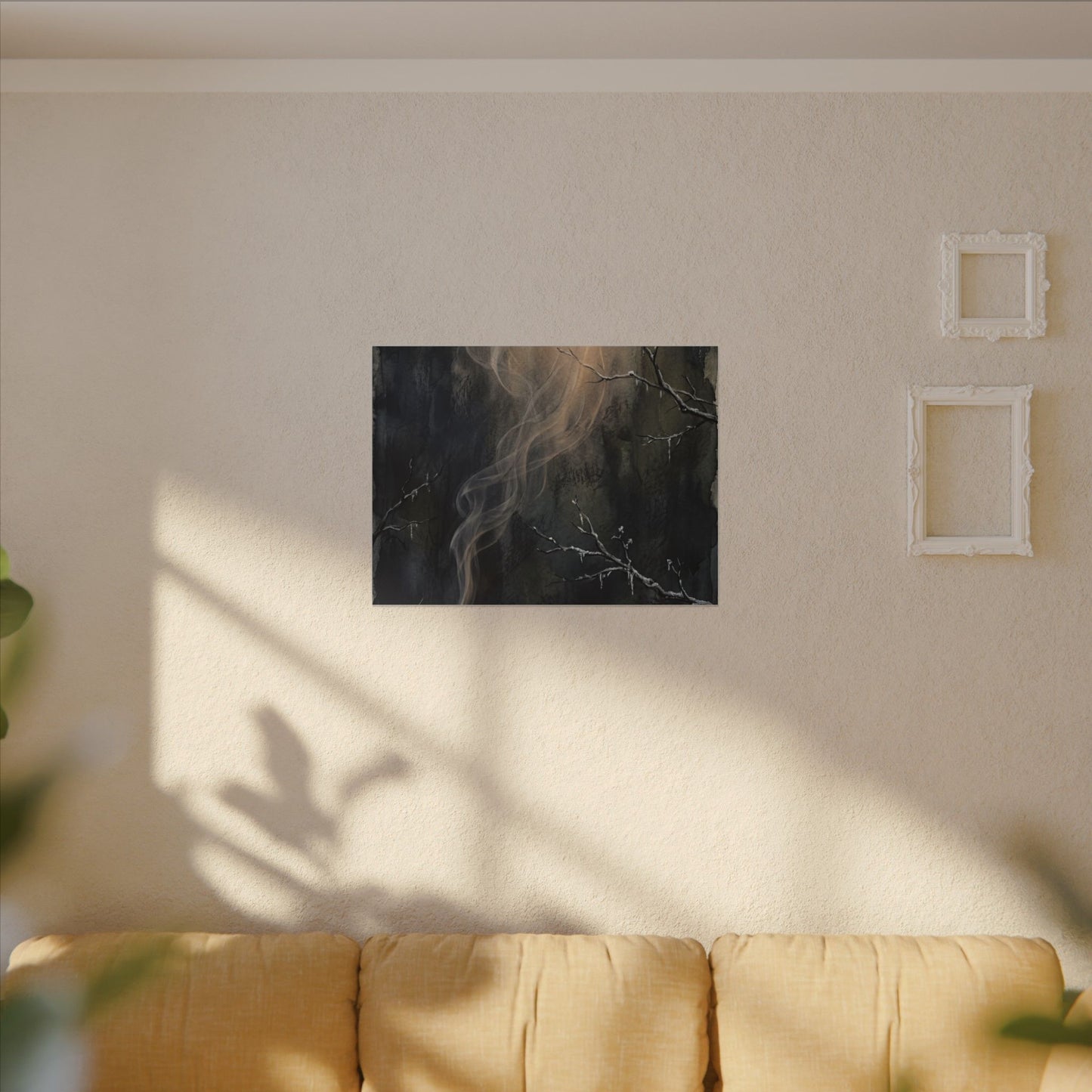 Incense Smoke Winter Canvas Art | Dark Japandi Moody Design