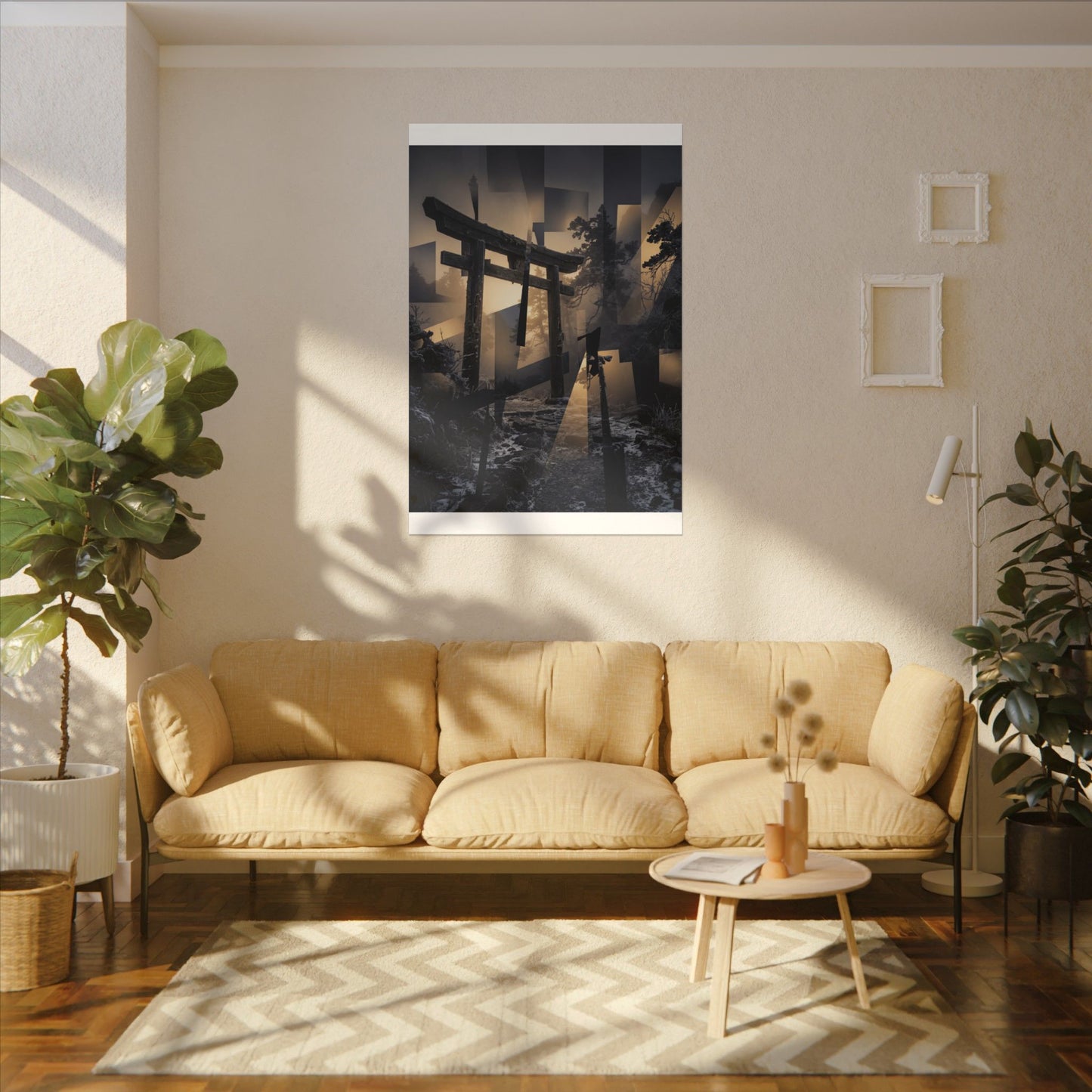 Winter Torii Gate Moody Minimal Canvas Art | Bold Decor