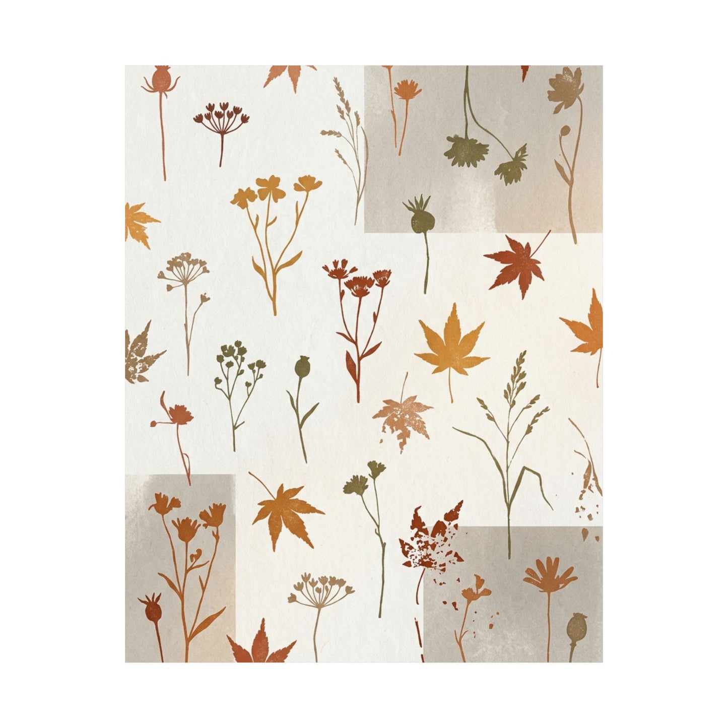 Warm Dried Flowers Wall Art Print - Japanese Pattern Japandi