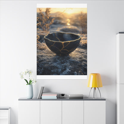Ceramic Bowl Canvas Art | Winter Kintsugi Gold Repair Art