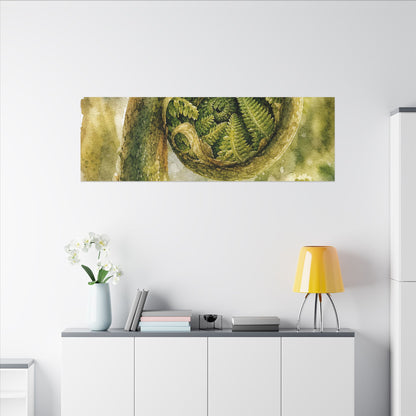 Japandi Fern Unfurling in Dappled | Watercolor Canvas Art