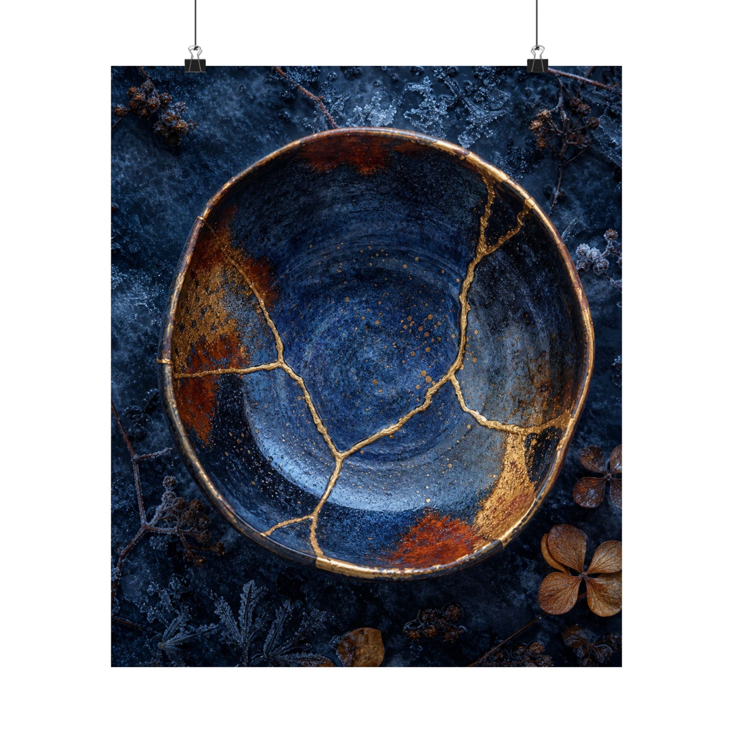 Fukinsei Ceramic Bowl Wall Art Print - Kintsugi Crackle Gold