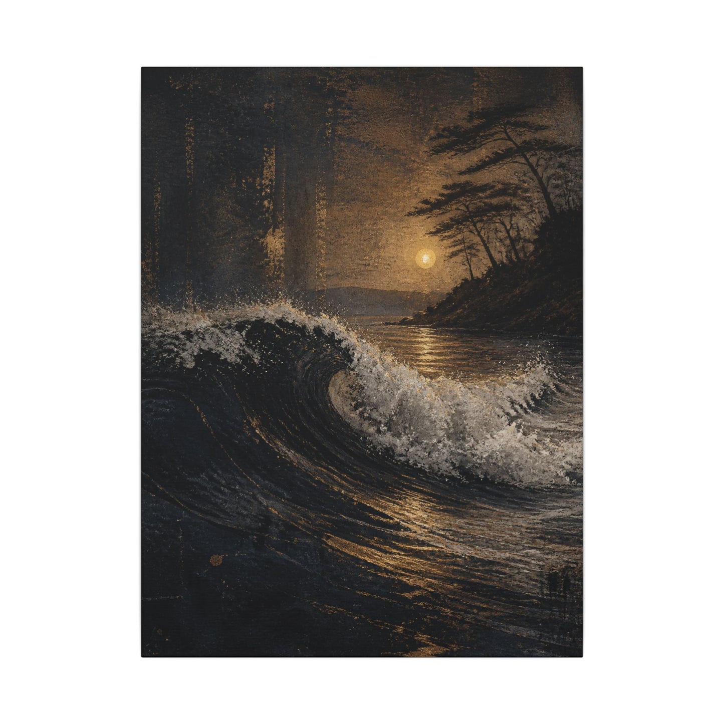 Ocean Wave Dark Texture Canvas Art | Bold Dark Japandi Art