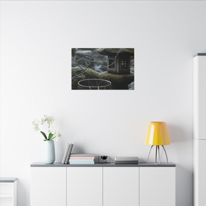 Stone Lantern Canvas Art | Winter Kintsugi Gold Repair Art