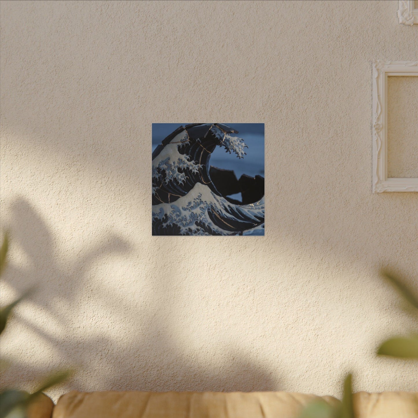 Ocean Wave Canvas Art | Winter Kintsugi Gold Repair Art