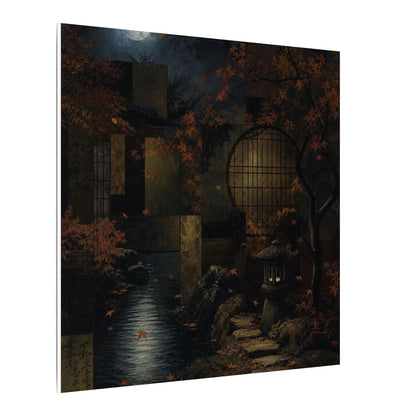 Moonlight Moonlit Garden Canvas Art - Dark Japandi Shibui