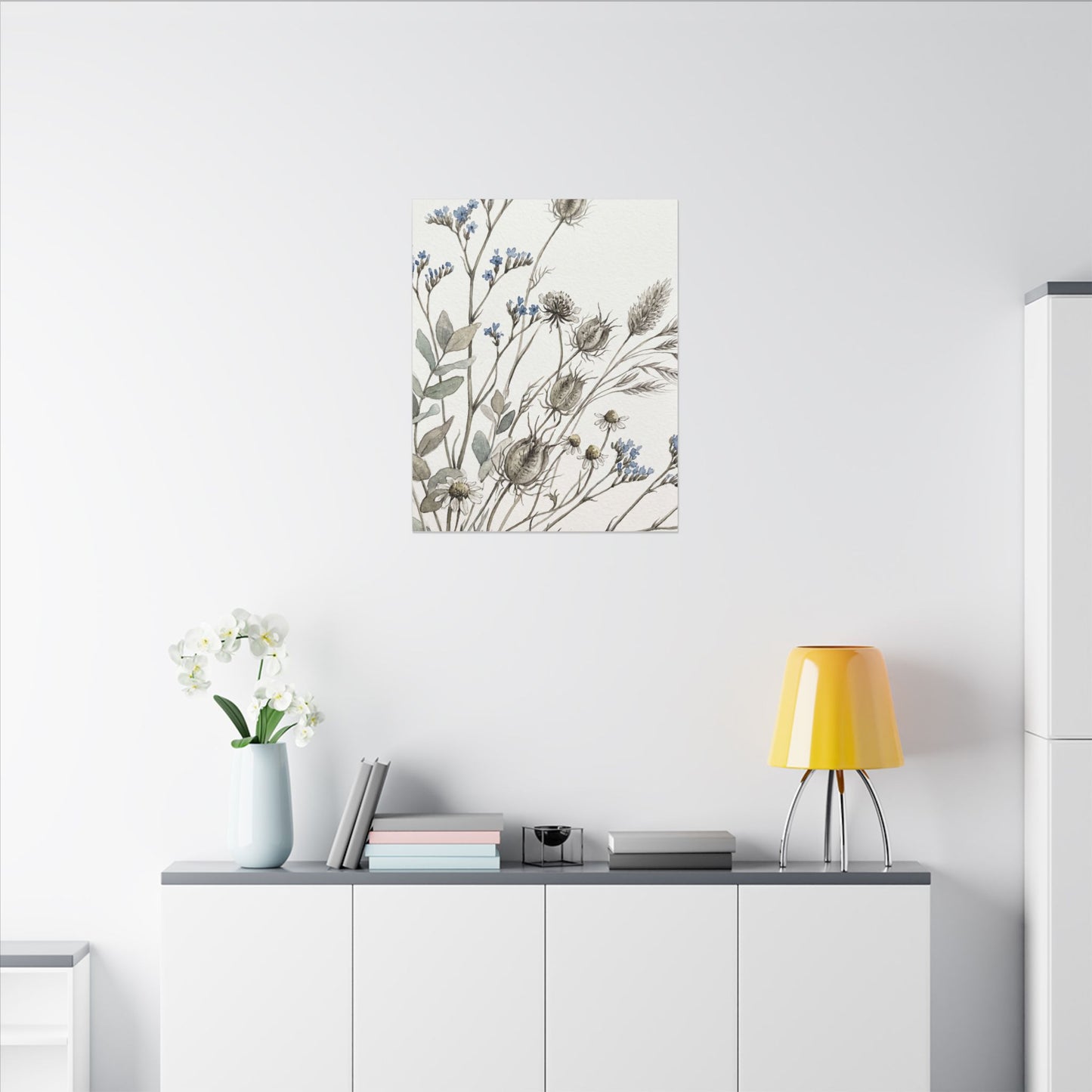 Dried Flowers Canvas Art | Summer Japandi Watercolor Art