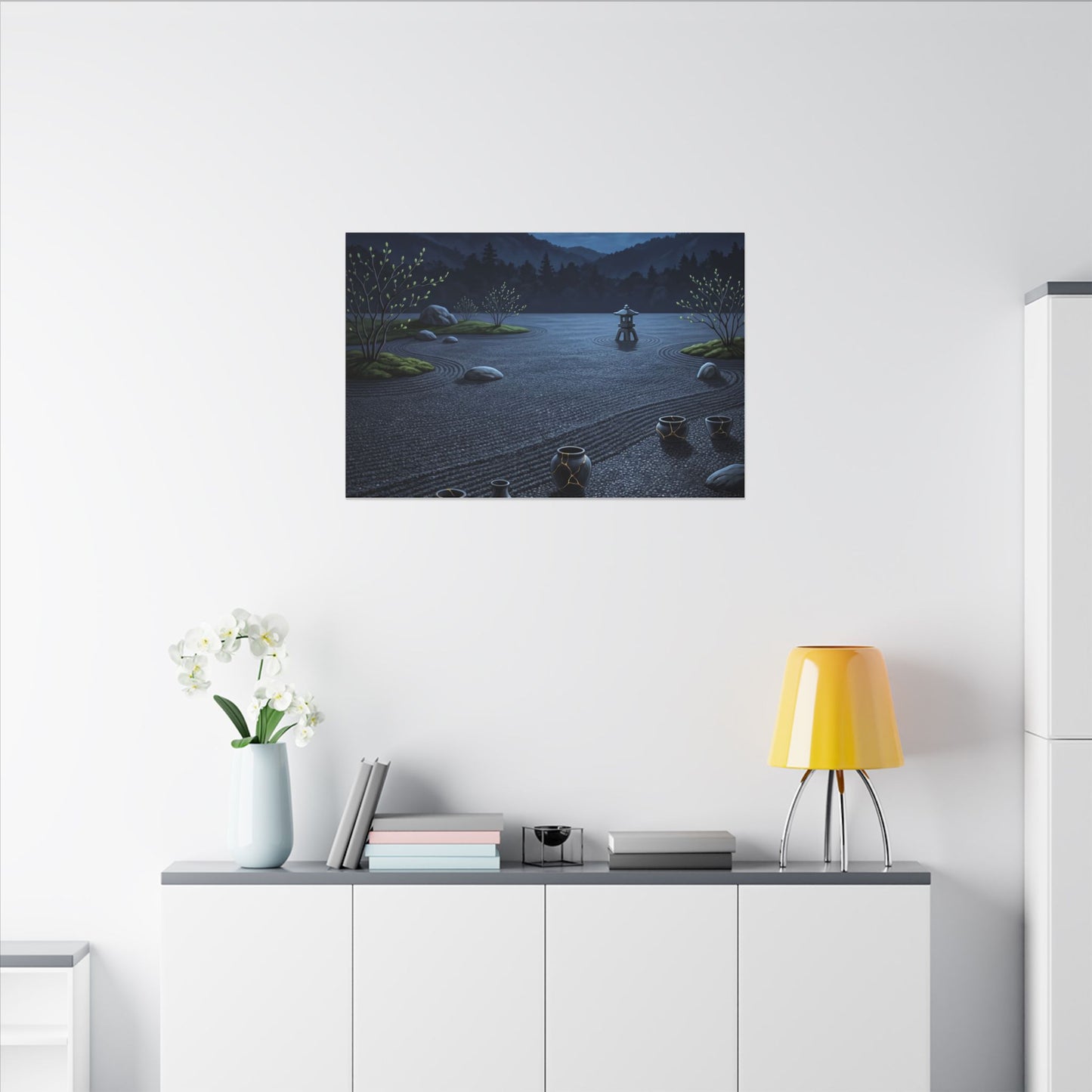 Kintsugi Moonlit Garden in Moonlight | Gold Repair Canvas Art