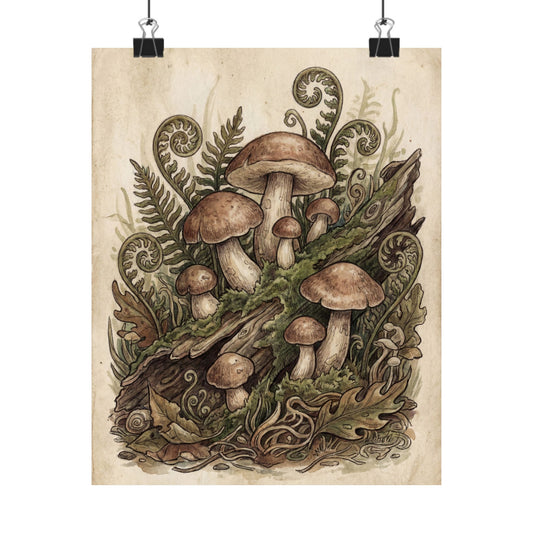 Wild Mushrooms Summer Wall Art Print | Cottagecore Cozy Design Art Print