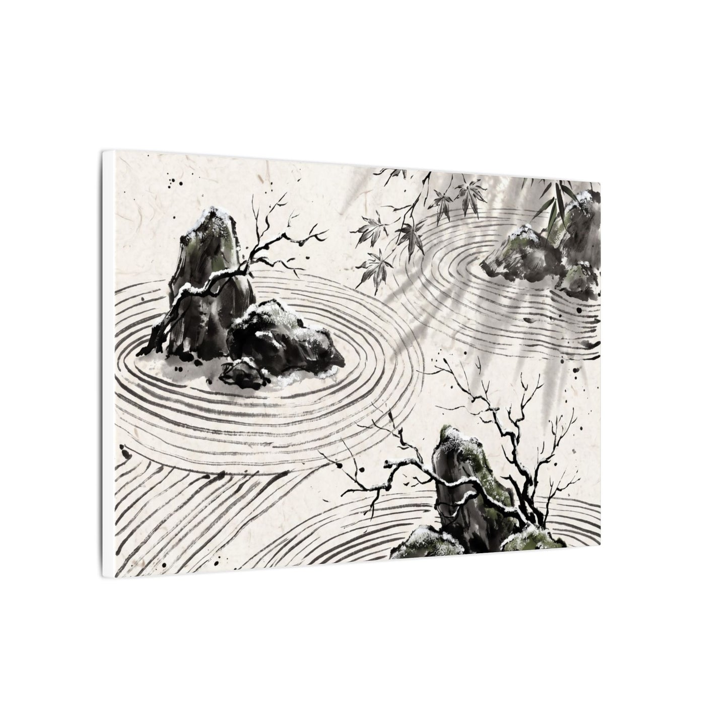 Rock Garden Canvas Art | Winter Zen Sumi E Art
