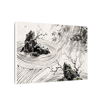 Rock Garden Canvas Art | Winter Zen Sumi E Art