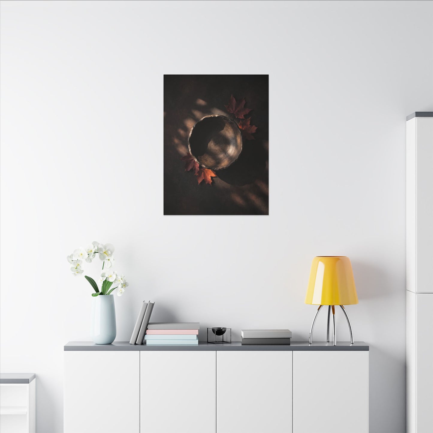 Ceramic Bowl Canvas Art | Autumn Dark Japandi Dark Texture Art