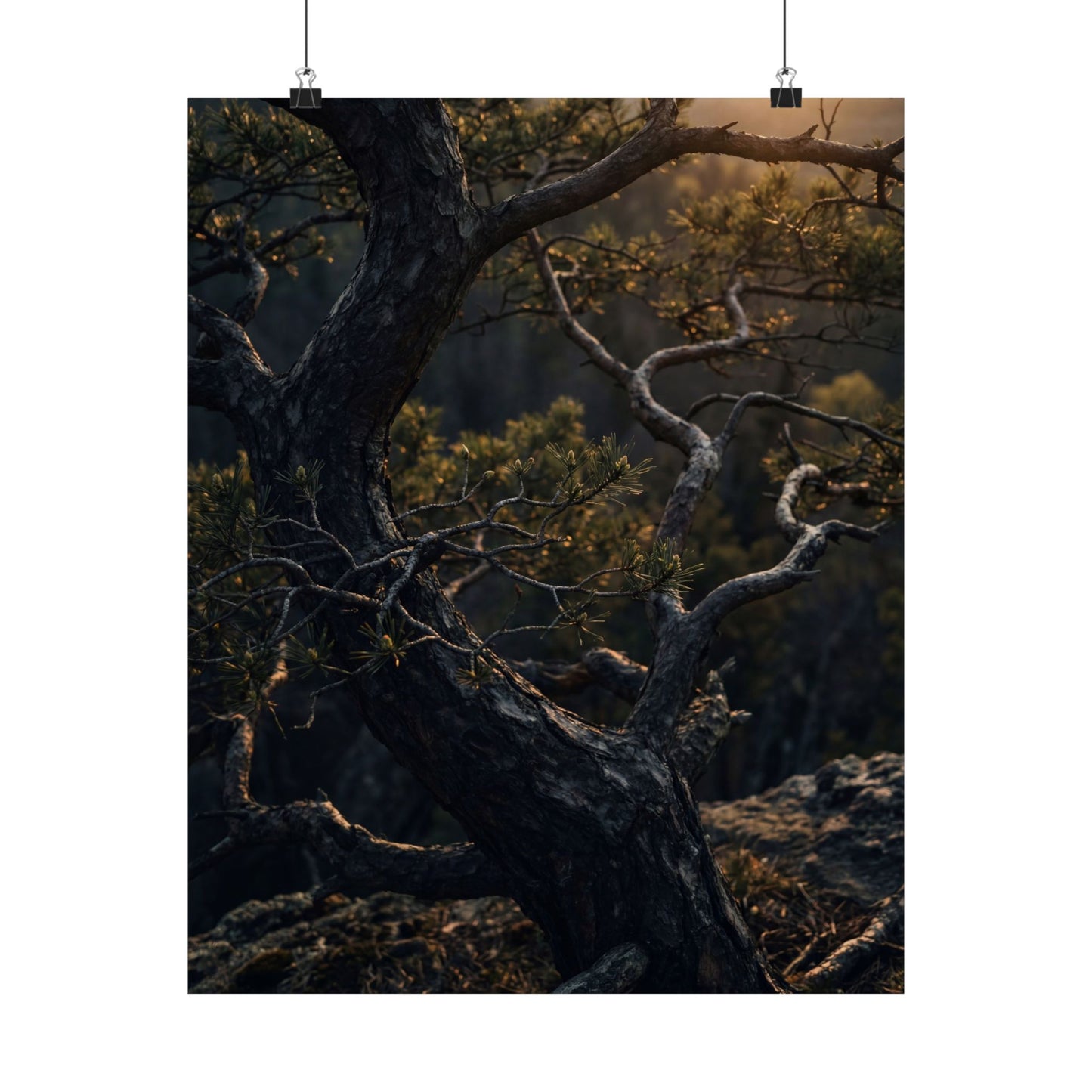 Pine Tree Spring Wall Art Print | Dark Japandi Sophisticated Design Art Print