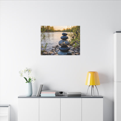 Kintsugi River Stones in Golden Hour | Gold Vein Canvas Art