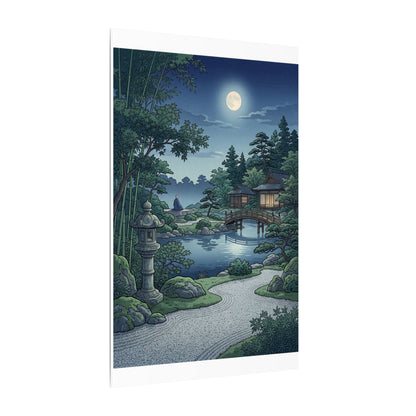 Summer Moonlit Garden Ukiyo E Inspired Canvas Art | Serene Decor