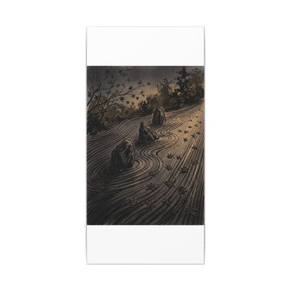 Rock Garden Canvas Art | Autumn Dark Japandi Charcoal Ink Art