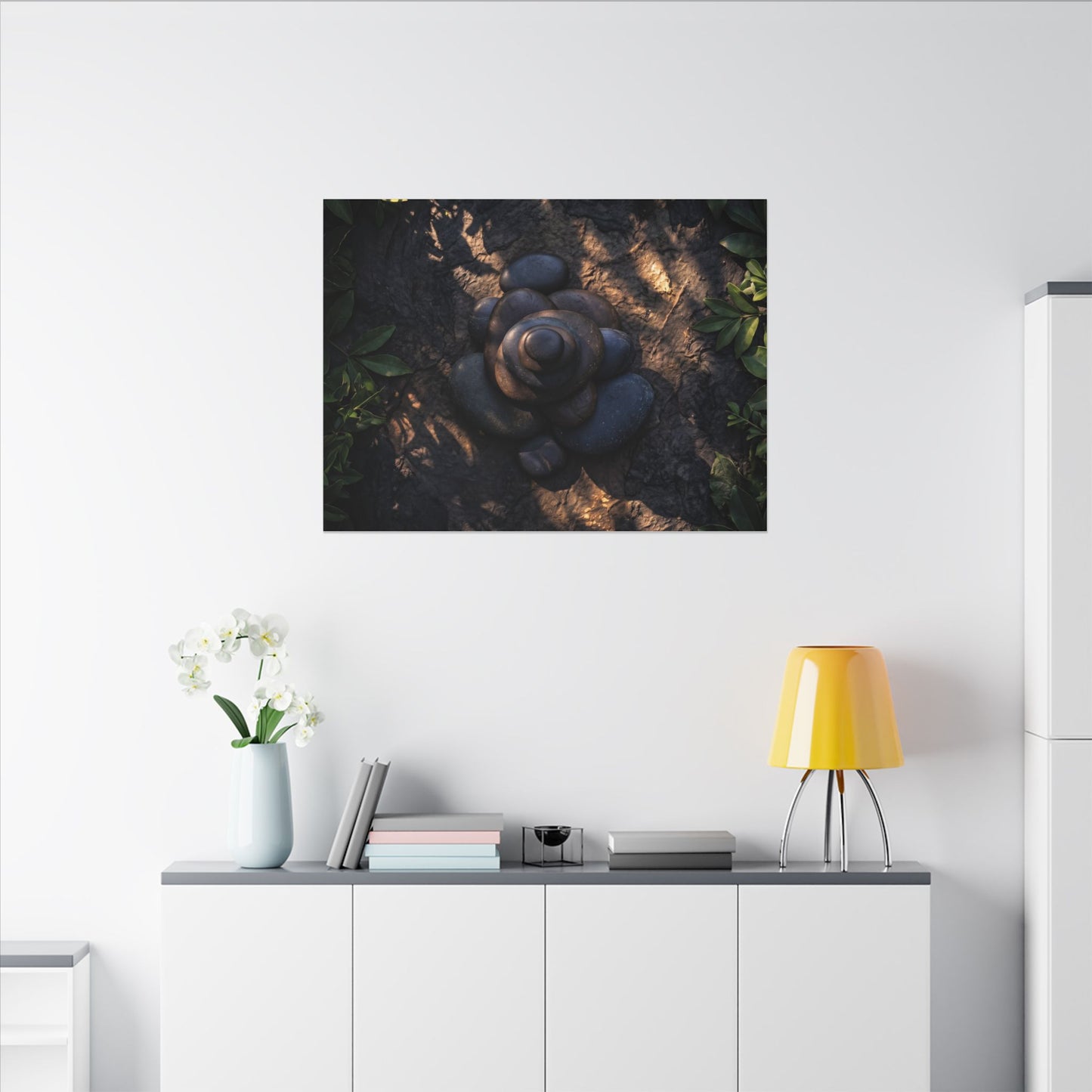 Ma River Stones Canvas Art - Dark Japandi Dark Texture