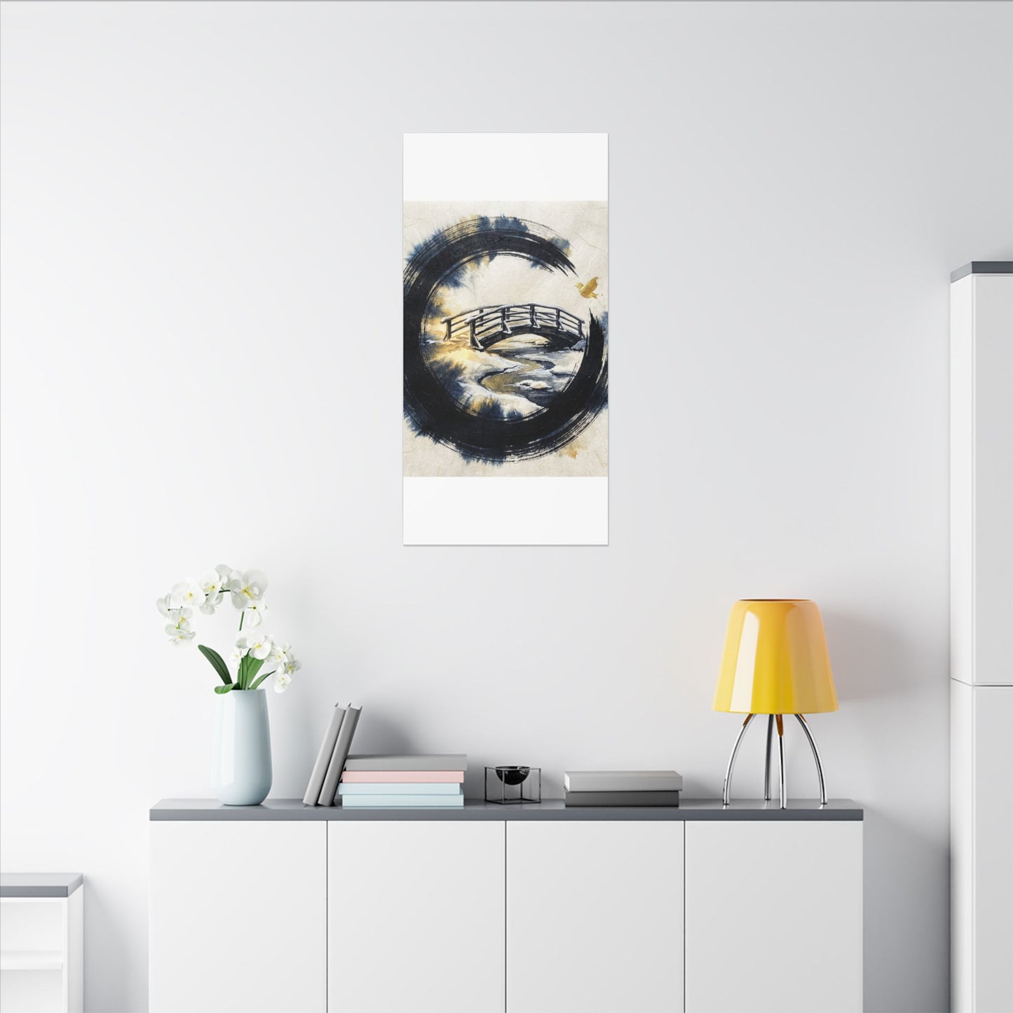 Winter Wooden Bridge Enso Canvas Art | Serene Decor