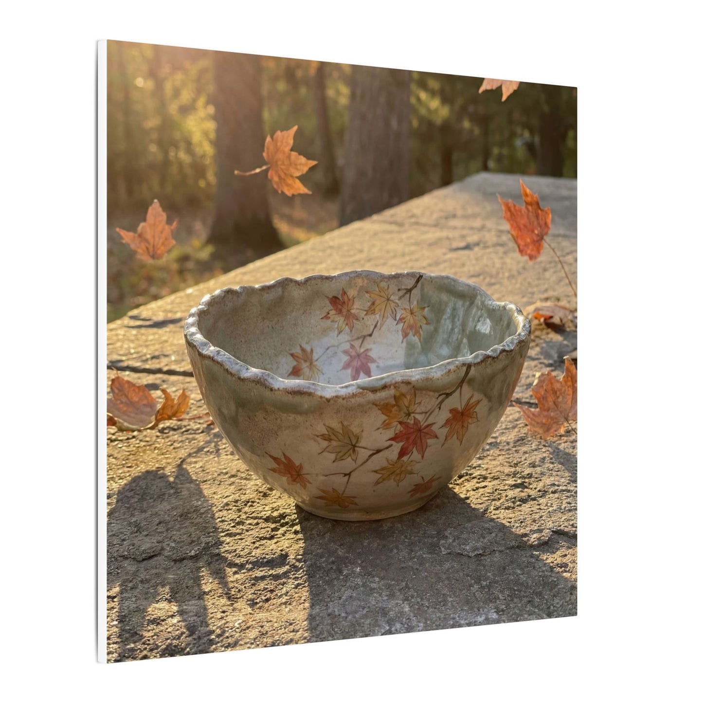 Japandi Ceramic Bowl in Golden Hour | Japanese Pattern Canvas Art