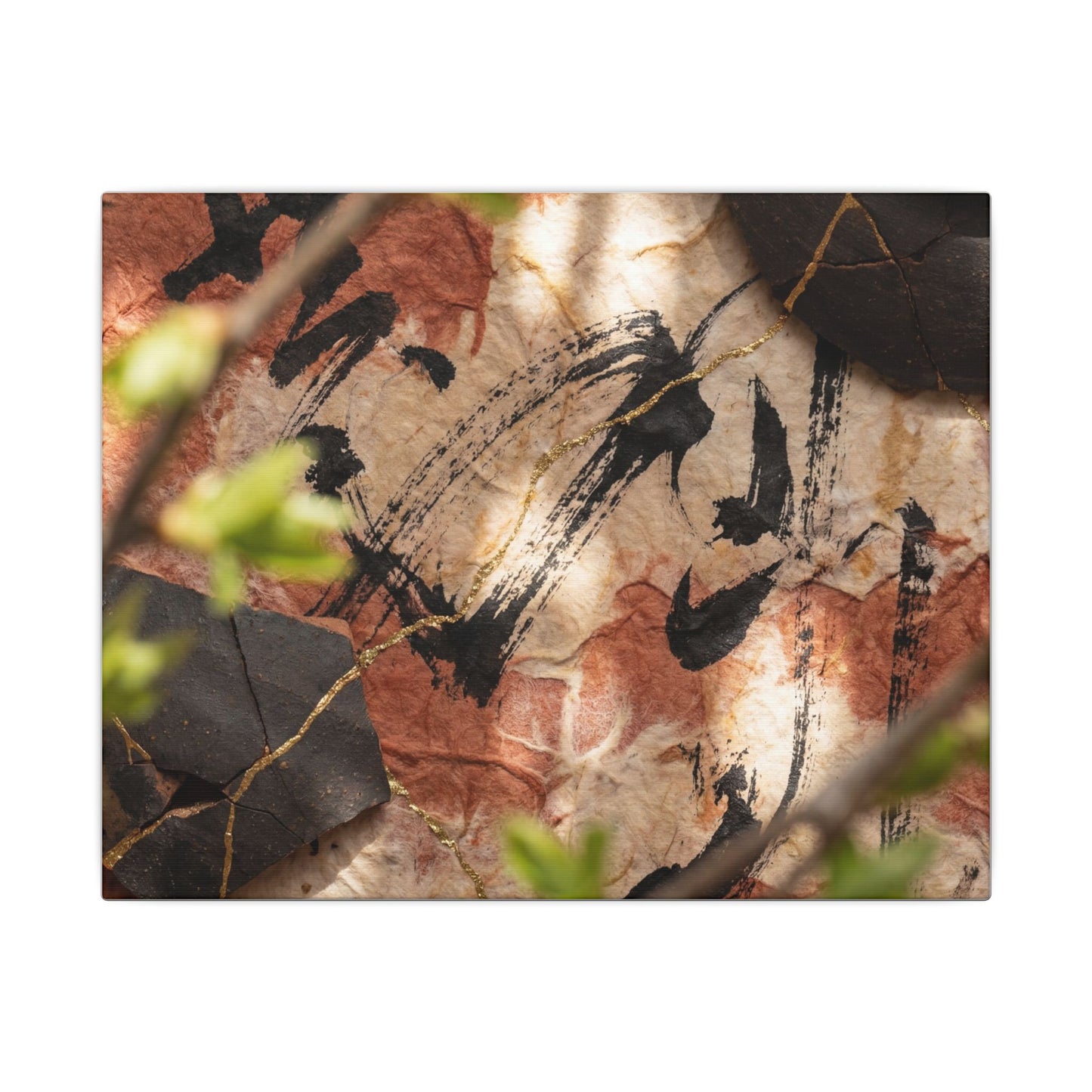 Datsuzoku Ink Brushstroke Canvas Art - Kintsugi Gold Repair