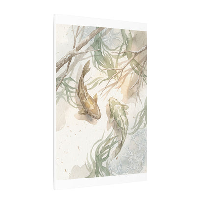 Koi Pond Canvas Art | Winter Japandi Watercolor Art