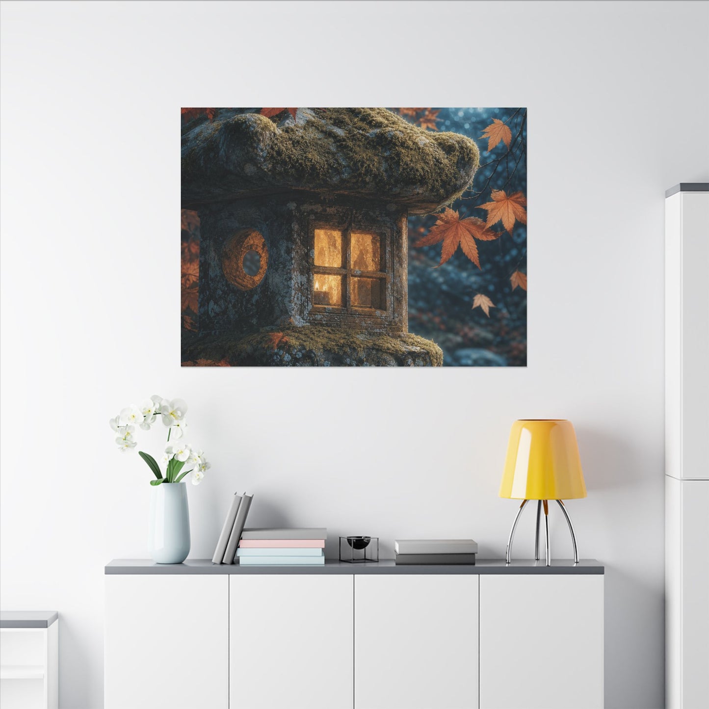 Autumn Stone Lantern Forest Whimsy Canvas Art | Earthy Decor