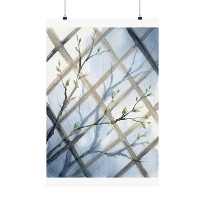 Japandi Shoji Screen in Moonlight | Watercolor Wall Art Print