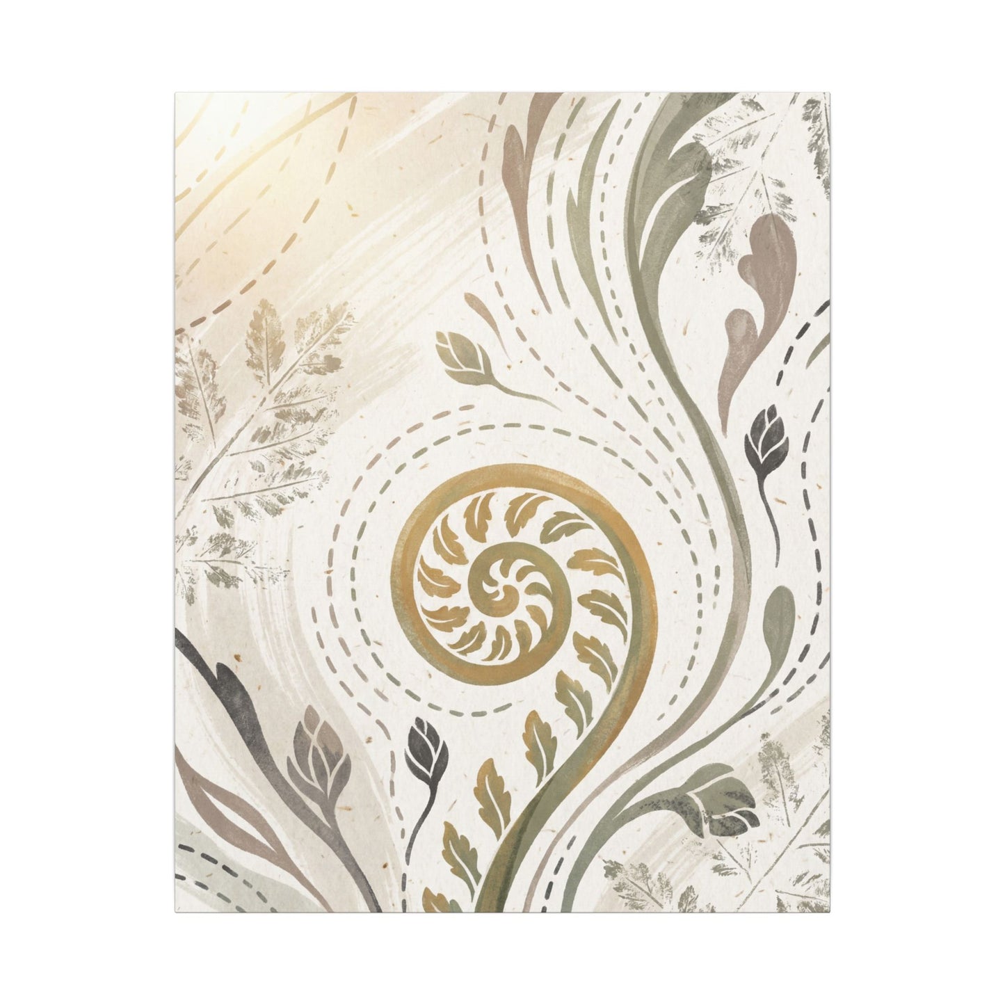 Japandi Fern Unfurling in Golden Hour | Japanese Pattern Canvas Art