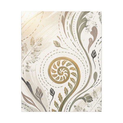 Japandi Fern Unfurling in Golden Hour | Japanese Pattern Canvas Art