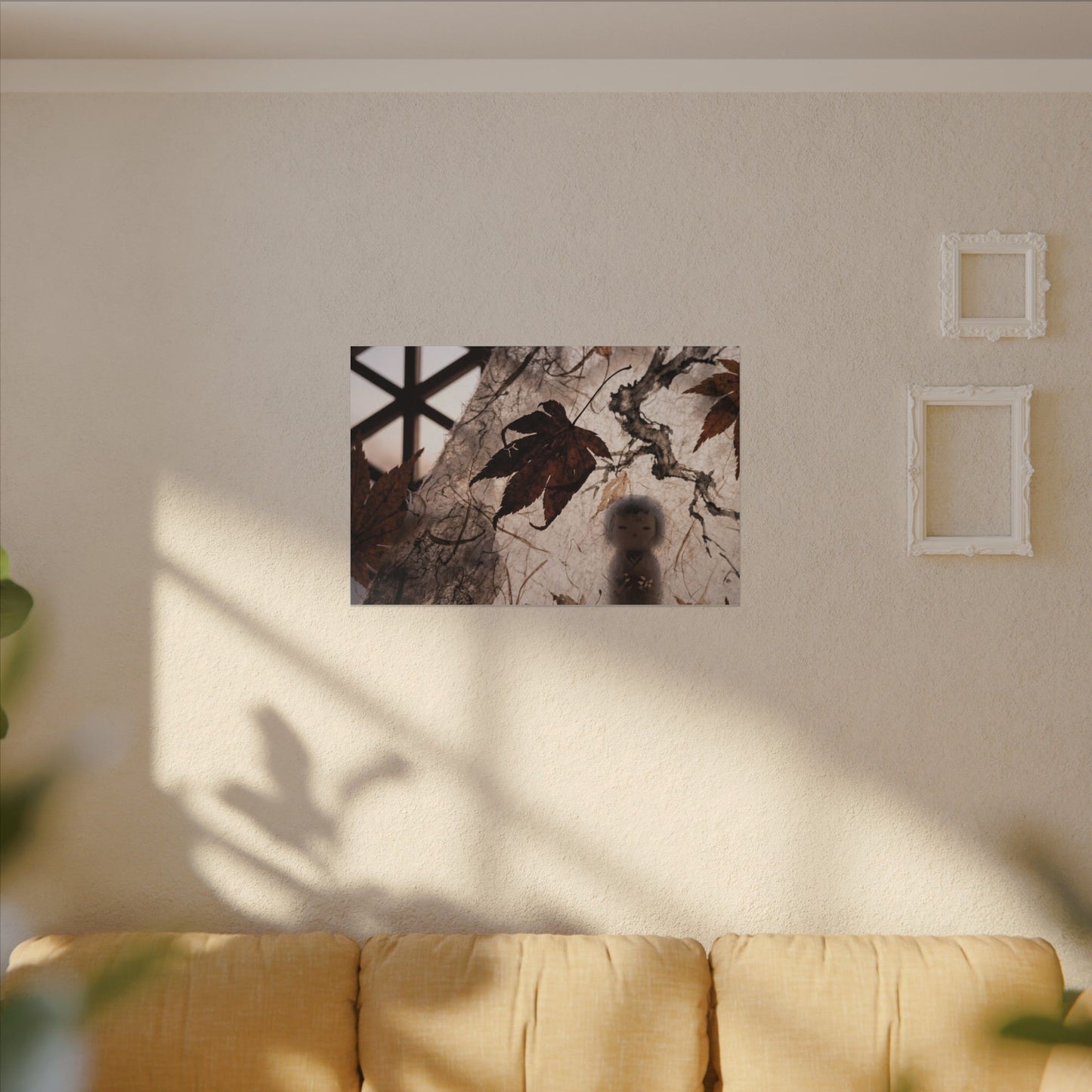 Shoji Screen Autumn Canvas Art | Dark Japandi Atmospheric Design