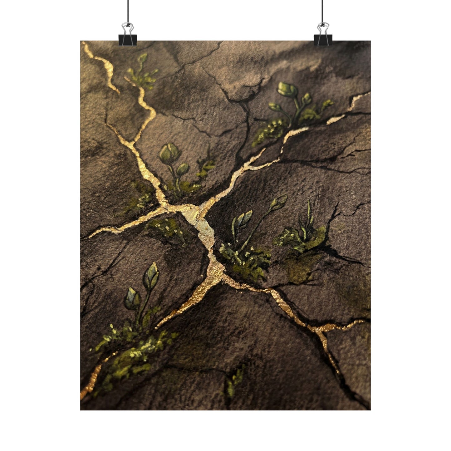 Fukinsei Cracked Earth Wall Art Print - Dark Japandi Charcoal Ink Art Print